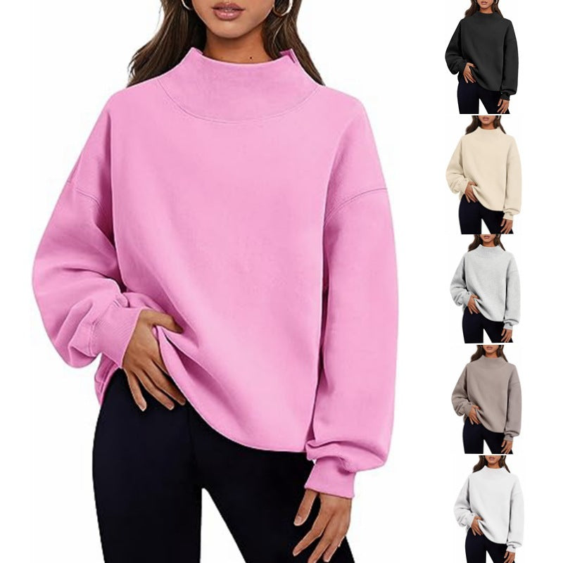 Pullover Sweatshirt Solid Color Loose Tops Round Neck Hoodie Women Thick Clothing